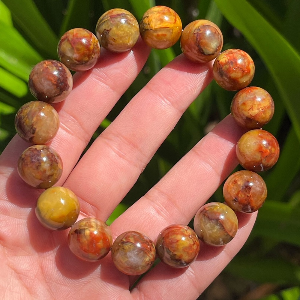 14mm chunky stretchable yellow pietersite bracelet 1927